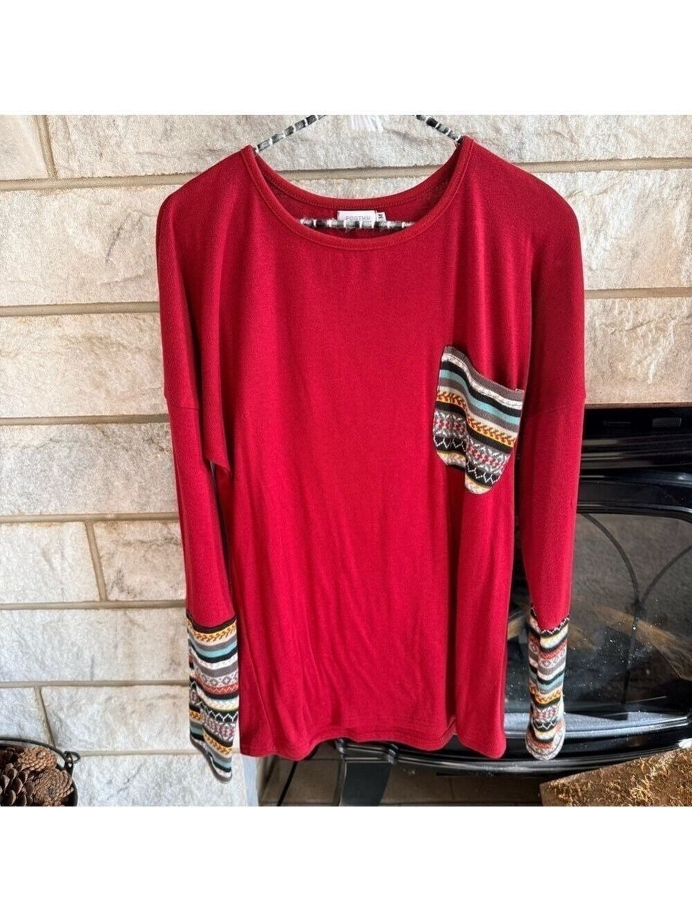 Women's Red Patterned Long Sleeve Top Medium